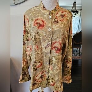 Coldwater Creek Women's XL Vintage USA Floral Tapestry Linen Rayon Buttons